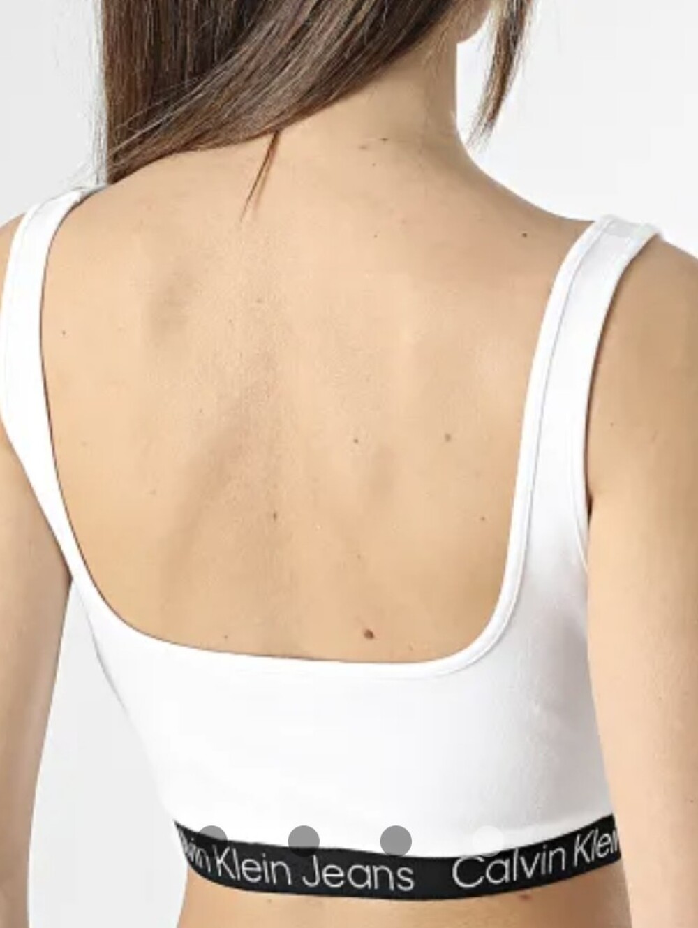 Calvin Klein White Cutout Scoop Crop Tank with Branded Band - Picture 2 of 5